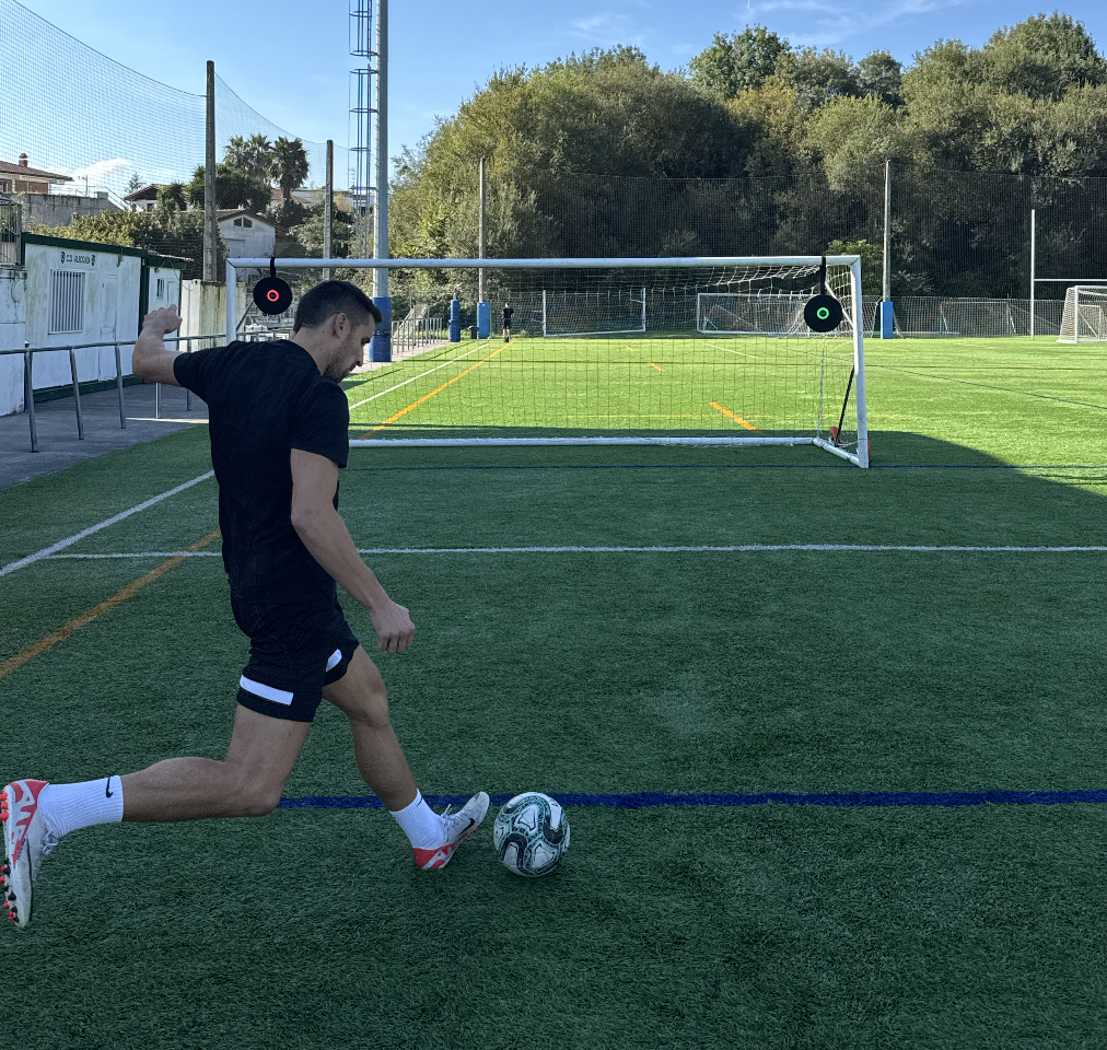 Father & son training with the Voon Soccer smart rebounders and having fun.